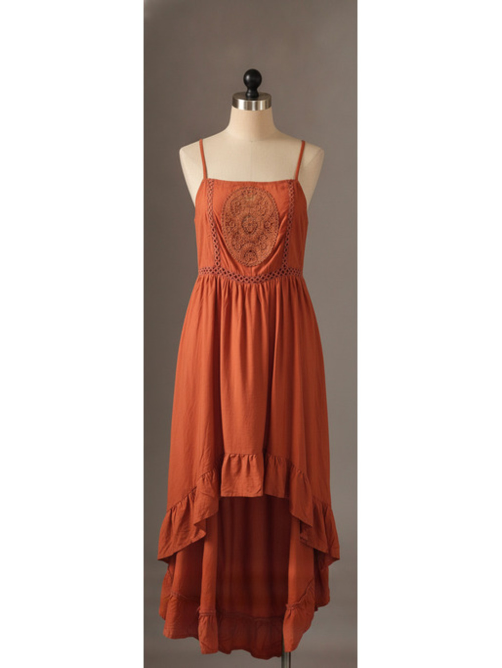 Rusttydustty Boho Crush Rust Orange High-Low Dress sz Small